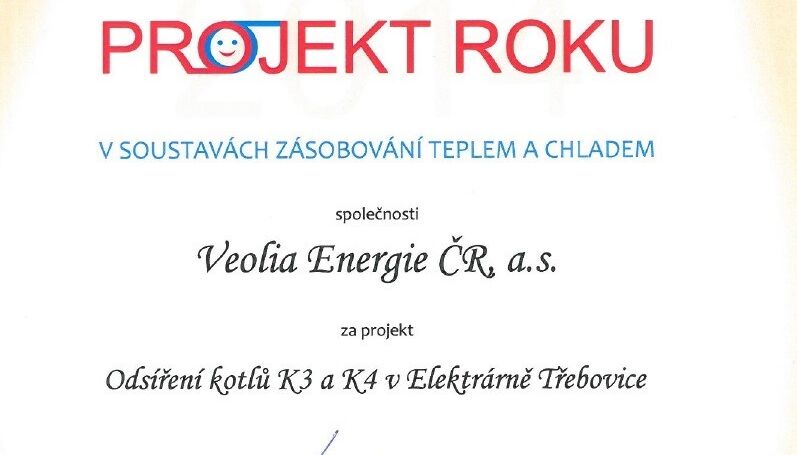 Odsíření kotlů Elektrárny Třebovice získalo prestižní ocenění