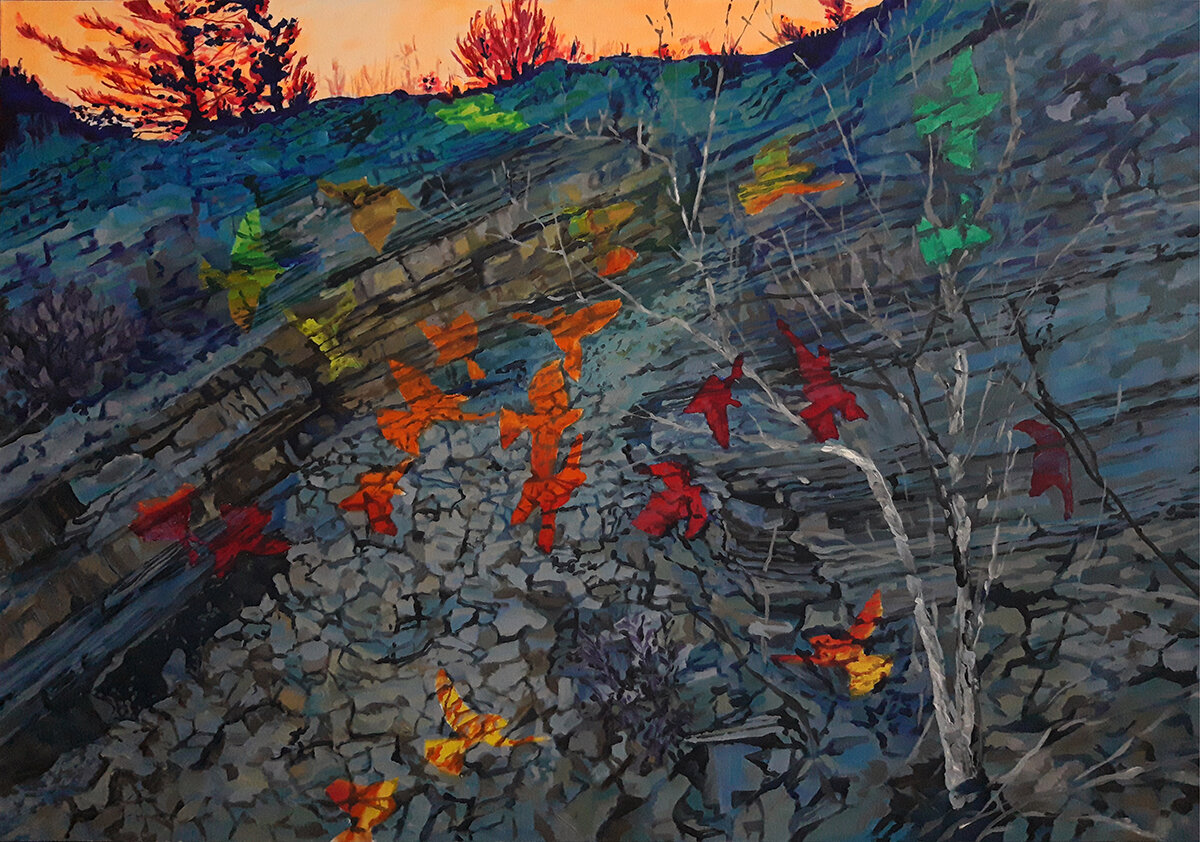 Psychopompové I., akryl na plátně, 70 x 100 cm, 2024