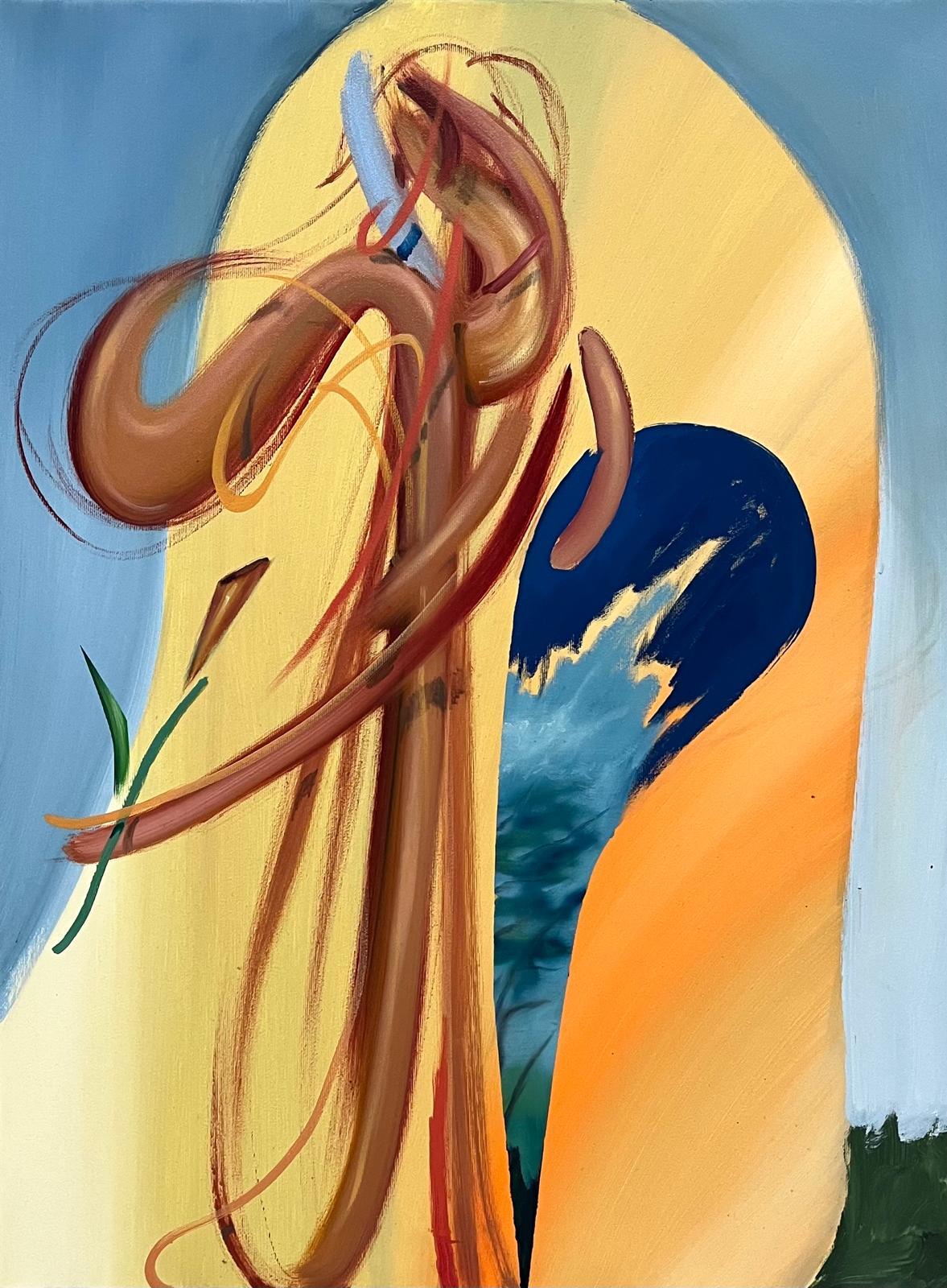 Holding Flower, 80 x 60 cm, olej na plátně, 2025 Holding Flower, 80 x 60 cm, olej na plátně, 2025