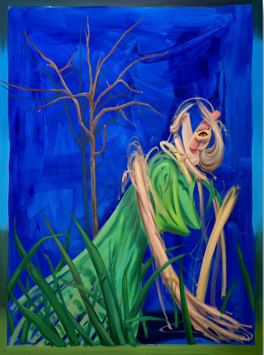 Woman in the Grass, 155 x 115 cm, olej a akryl na plátně, 2024 Woman in the Grass, 155 x 115 cm, olej a akryl na plátně, 2024