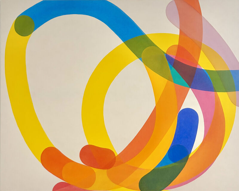 Pushing Away, 120 x 150 cm, akryl a suchý pastel na plátně, 2026 Pushing Away, 120 x 150 cm, akryl a suchý pastel na plátně, 2026