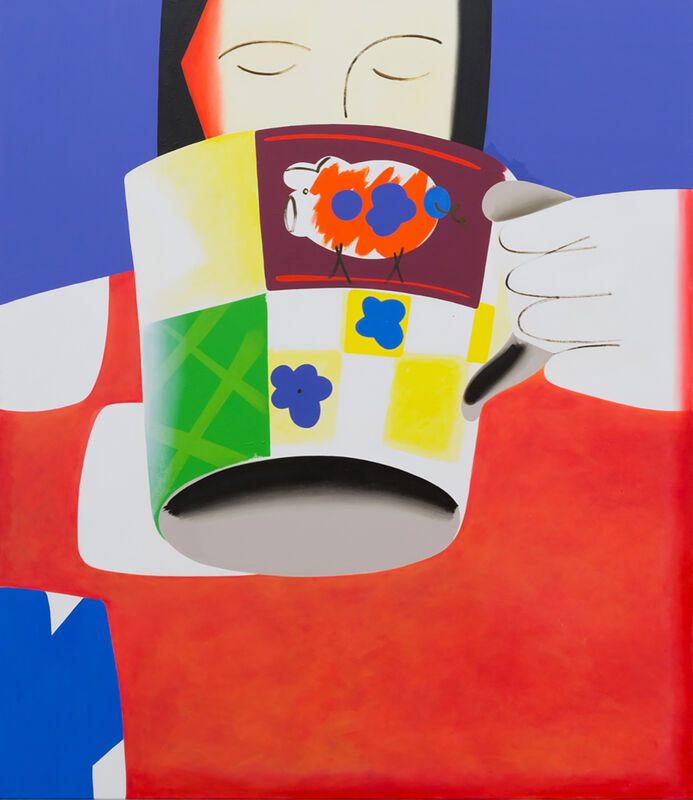 Studio Mug, 150 × 130cm, olej a akryl na plátně, 2024 Studio Mug, 150 × 130cm, olej a akryl na plátně, 2024